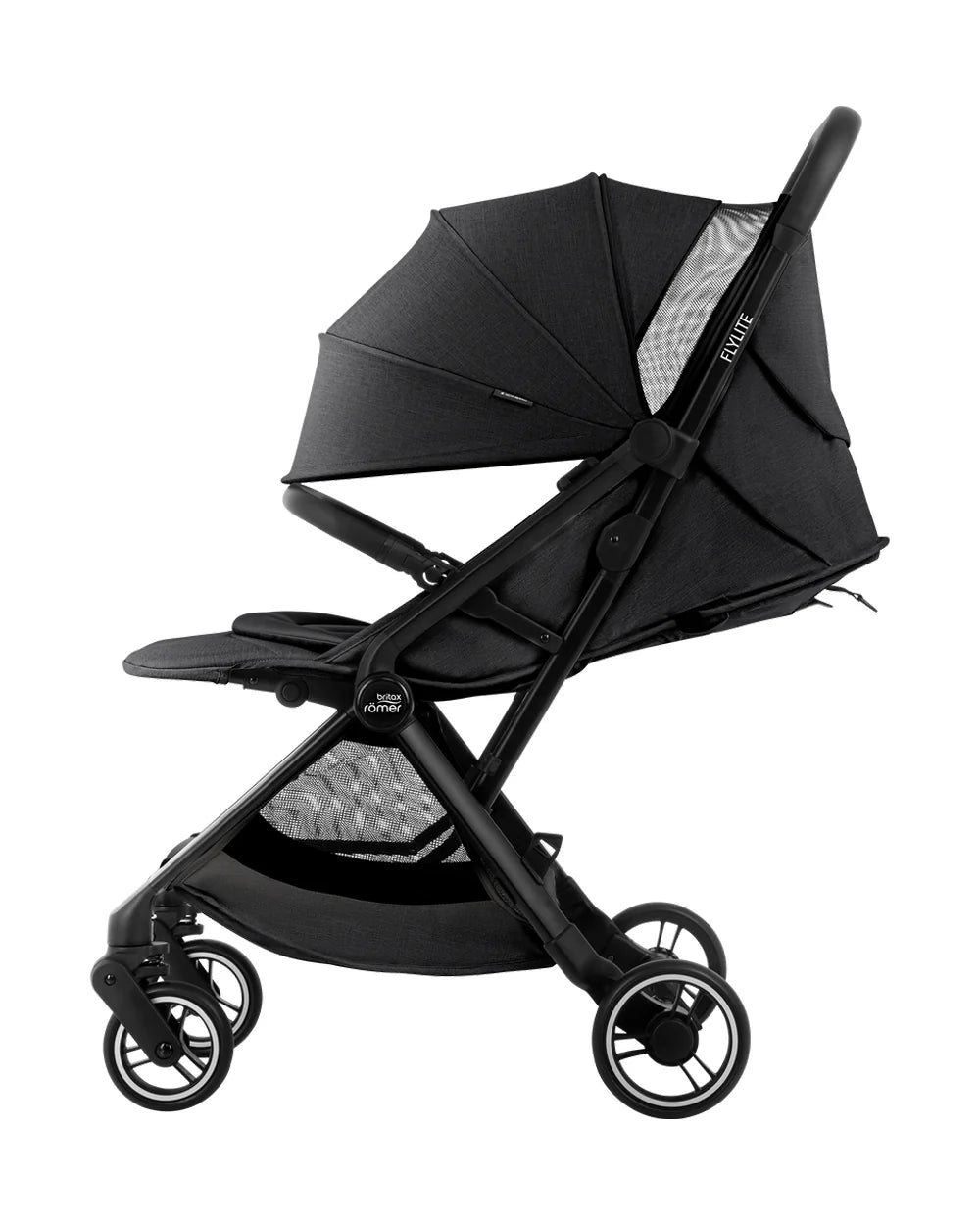 Britax Flylite Cabin Friendly Stroller-Extra Large Extendable Canopy-One Hand Fold-Flat Reclining Seat-For 0 to 4Y (Upto 22Kg)-Carbon Black