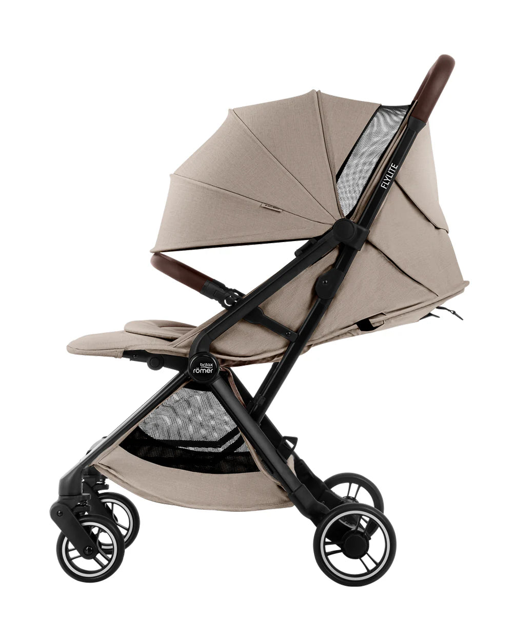 Britax Flylite Cabin Friendly Stroller-Extra Large Extendable Canopy-One Hand Fold-Flat Reclining Seat-For 0 to 4Y (Upto 22Kg)-Teak