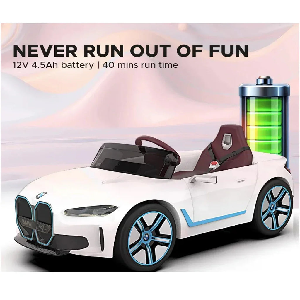 EMotorad Formula Fun BMW i4 Ride-On Car for Kids – Battery Operated with Remote Control White