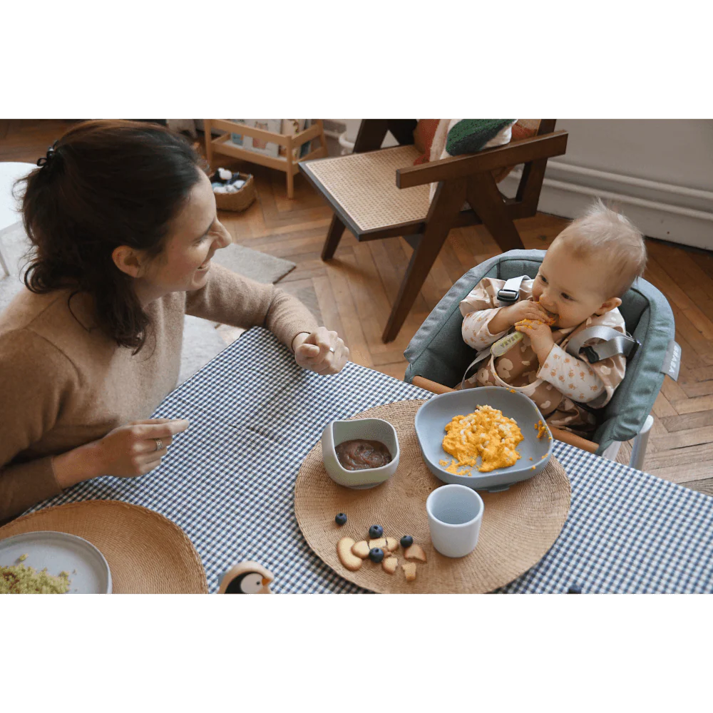 Beaba Silicone 4 Piece Baby Meal Set – Suction Plate, Suction Bowl, Anti-Slip Cup & 2nd Stage Spoon, Non-Slip, Unbreakable, Ergonomic Design, Easy to Clean, BPA-Free Baby Feeding Set for Mess-Free Mealtime Essentials, 4M+ - Pebble