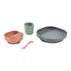 Beaba Silicone 4 Piece Baby Meal Set – Suction Plate, Suction Bowl, Anti-Slip Cup & 2nd Stage Spoon, Non-Slip, Unbreakable, Ergonomic Design, Easy to Clean, BPA-Free Baby Feeding Set for Mess-Free Mealtime Essentials, 4M+ - Mineral