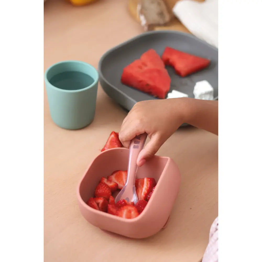 Beaba Silicone 4 Piece Baby Meal Set – Suction Plate, Suction Bowl, Anti-Slip Cup & 2nd Stage Spoon, Non-Slip, Unbreakable, Ergonomic Design, Easy to Clean, BPA-Free Baby Feeding Set for Mess-Free Mealtime Essentials, 4M+ - Mineral