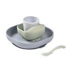 Beaba Silicone 4 Piece Baby Meal Set – Suction Plate, Suction Bowl, Anti-Slip Cup & 2nd Stage Spoon, Non-Slip, Unbreakable, Ergonomic Design, Easy to Clean, BPA-Free Baby Feeding Set for Mess-Free Mealtime Essentials, 4M+ - Pebble