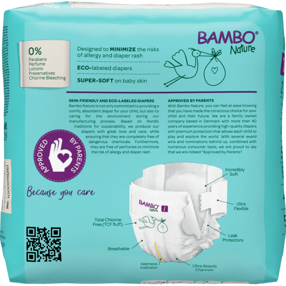 Bambo Nature Premium Baby Tape Diapers for New Born Baby, XS Size (2-4 Kgs) - Super Absorbent, Breathable, Extra Soft, Dermatologically Tested, Hypoallergenic Nappies With A Wetness Indicator, 22 Count