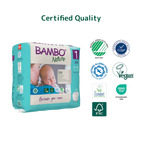 Bambo Nature Premium Baby Tape Diapers for New Born Baby, XS Size (2-4 Kgs) - Super Absorbent, Breathable, Extra Soft, Dermatologically Tested, Hypoallergenic Nappies With A Wetness Indicator, 22 Count