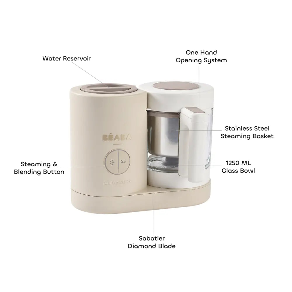 Beaba Babycook Neo - 6 In 1 Baby Food Maker, Blender, Steamer, Cooker & Sterilizer, Auto Shut-off Portable Baby Food Processor, Puree Maker and Warmer 0m+ : Clay