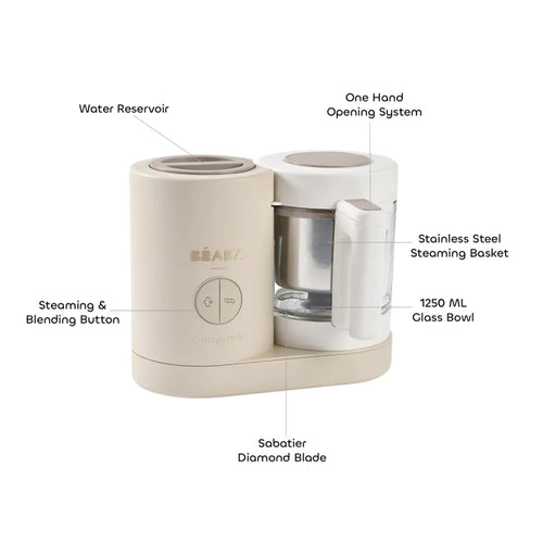 Beaba Babycook Neo - 6 In 1 Baby Food Maker, Blender, Steamer, Cooker & Sterilizer, Auto Shut-off Portable Baby Food Processor, Puree Maker and Warmer 0m+ : Clay