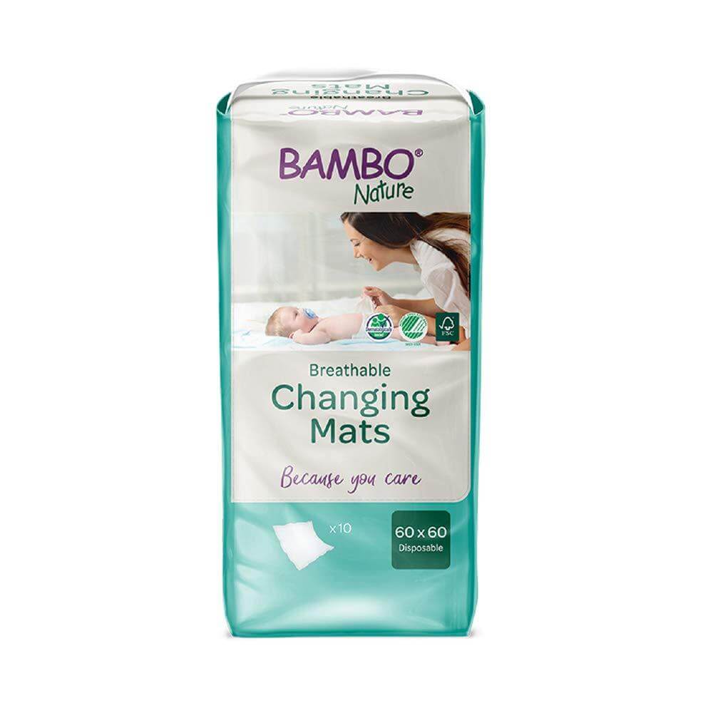 Bambo Nature Premium Baby Disposable Changing Mats, Ultra Soft For Comfort, Ultra Absorbent, Bed Wetting Leakage Protection, Skin Friendly, Dermatologically Approved, Absorbs Up to 1300ml, 60x60cm, Pack of 10