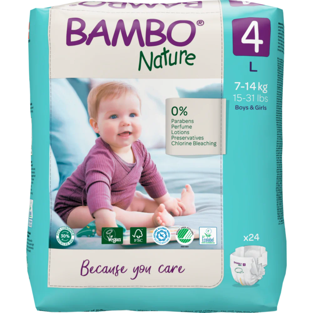 Bambo Nature Premium Baby Tape Diapers for Babies, Large Size (7-14 Kgs), Super Absorbent, Breathable, Extra Soft, Dermatologically Tested, Hypoallergenic Infant Nappies With Wetness Indicator