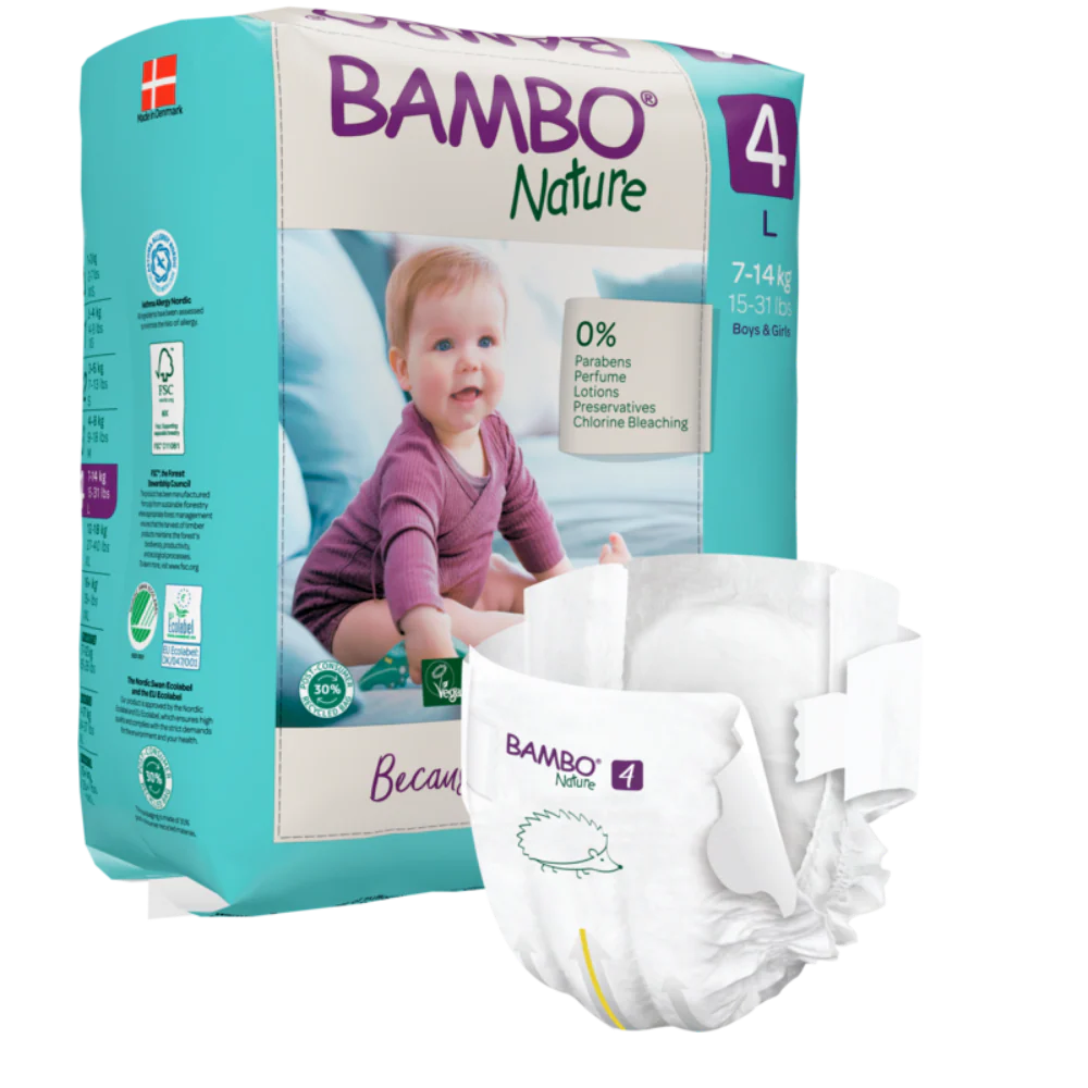 Bambo Nature Premium Baby Tape Diapers for Babies, Large Size (7-14 Kgs), Super Absorbent, Breathable, Extra Soft, Dermatologically Tested, Hypoallergenic Infant Nappies With Wetness Indicator