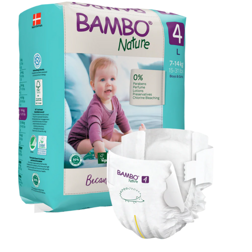 Bambo Nature Premium Baby Tape Diapers for Babies, Large Size (7-14 Kgs), Super Absorbent, Breathable, Extra Soft, Dermatologically Tested, Hypoallergenic Infant Nappies With Wetness Indicator
