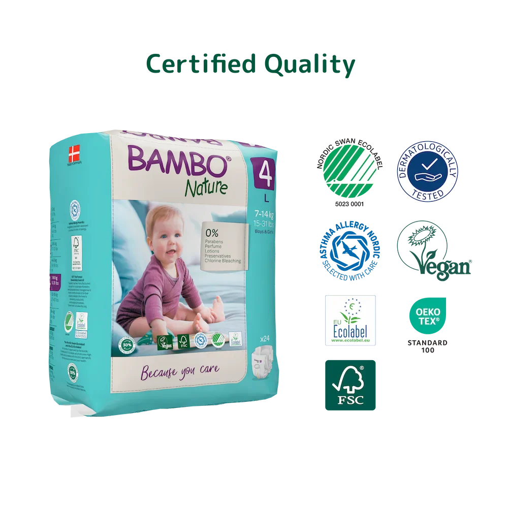 Bambo Nature Premium Baby Tape Diapers for Babies, Large Size (7-14 Kgs), Super Absorbent, Breathable, Extra Soft, Dermatologically Tested, Hypoallergenic Infant Nappies With Wetness Indicator