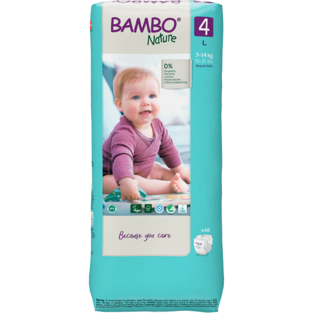 Bambo Nature Premium Baby Tape Diapers for Babies, Large Size (7-14 Kgs), Super Absorbent, Breathable, Extra Soft, Dermatologically Tested, Hypoallergenic Infant Nappies With Wetness Indicator 48counts