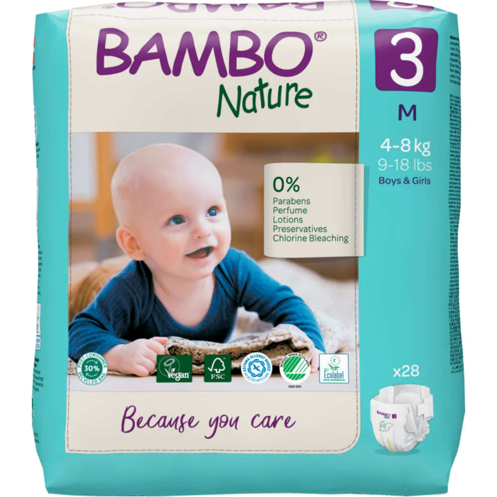 Bambo Nature Premium Baby Tape Diapers for Babies, Medium Size (4-8 Kgs), Super Absorbent, Breathable, Extra Soft, Dermatologically Tested, Hypoallergenic Infant Nappies With Wetness Indicator