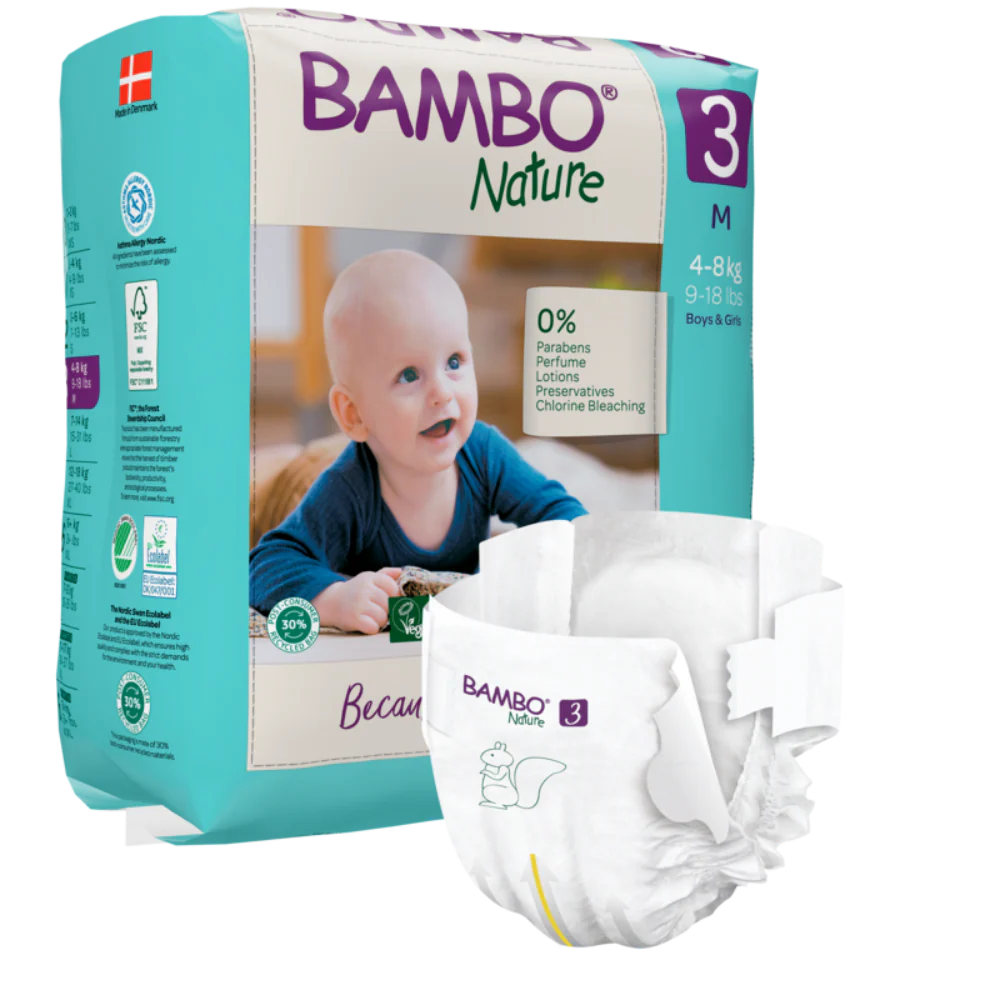 Bambo Nature Premium Baby Tape Diapers for Babies, Medium Size (4-8 Kgs), Super Absorbent, Breathable, Extra Soft, Dermatologically Tested, Hypoallergenic Infant Nappies With Wetness Indicator