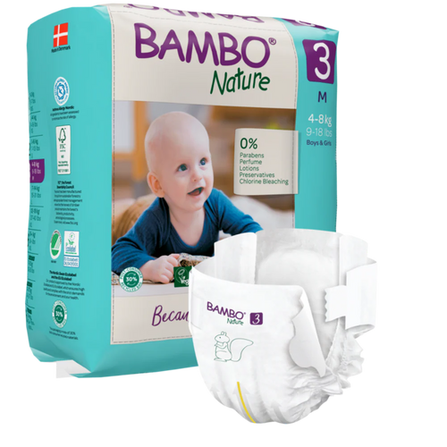 Bambo Nature Premium Baby Tape Diapers for Babies, Medium Size (4-8 Kgs), Super Absorbent, Breathable, Extra Soft, Dermatologically Tested, Hypoallergenic Infant Nappies With Wetness Indicator
