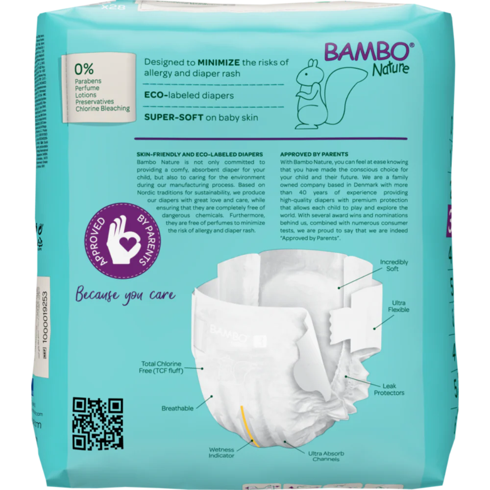 Bambo Nature Premium Baby Tape Diapers for Babies, Medium Size (4-8 Kgs), Super Absorbent, Breathable, Extra Soft, Dermatologically Tested, Hypoallergenic Infant Nappies With Wetness Indicator