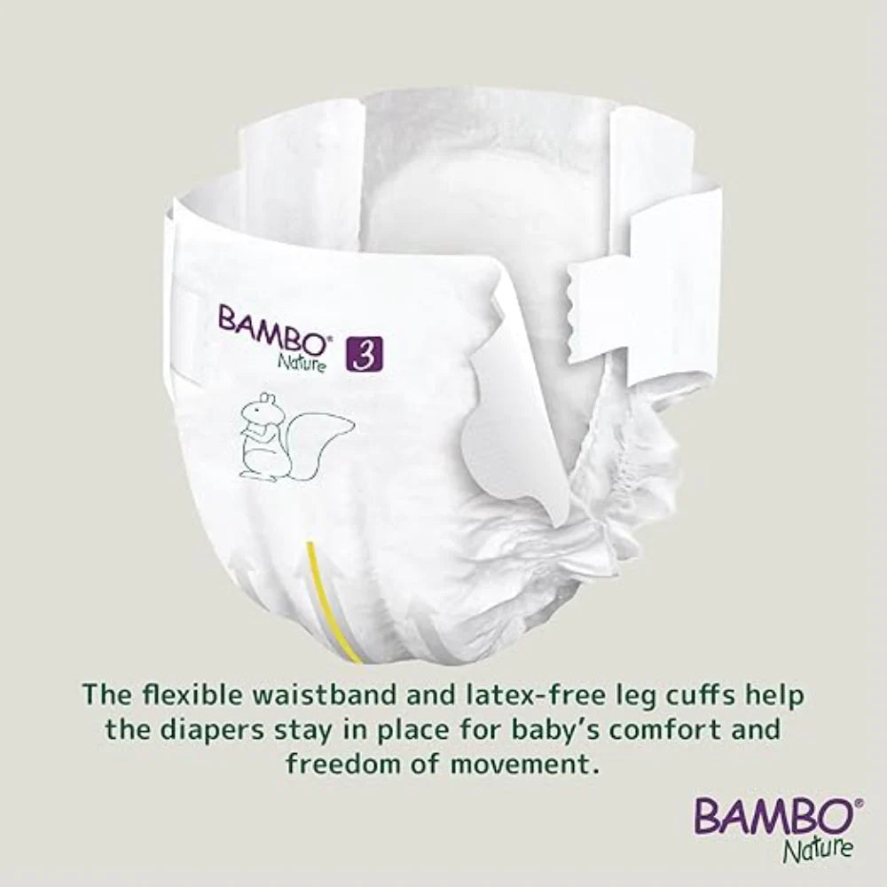 Bambo Nature Premium Baby Tape Diapers for Babies, Medium Size (4-8 Kgs), Super Absorbent, Breathable, Extra Soft, Dermatologically Tested, Hypoallergenic Infant Nappies With Wetness Indicator