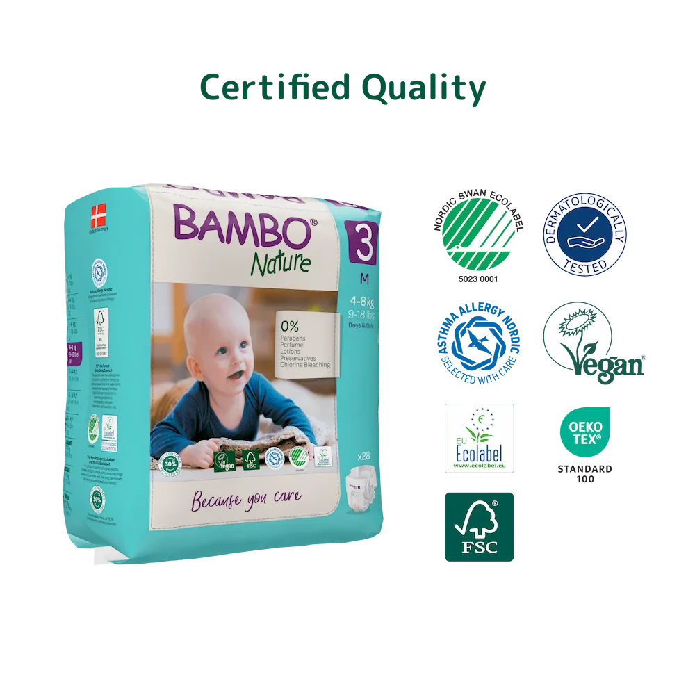 Bambo Nature Premium Baby Tape Diapers for Babies, Medium Size (4-8 Kgs), Super Absorbent, Breathable, Extra Soft, Dermatologically Tested, Hypoallergenic Infant Nappies With Wetness Indicator