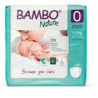 Bambo Nature Premium Baby Tape Diapers for Premature Babies, XXS Size (1-3 Kgs) - Super Absorbent, Breathable, Extra Soft, Dermatologically Tested, Hypoallergenic Nappies With Wetness Indicator, 24 Count