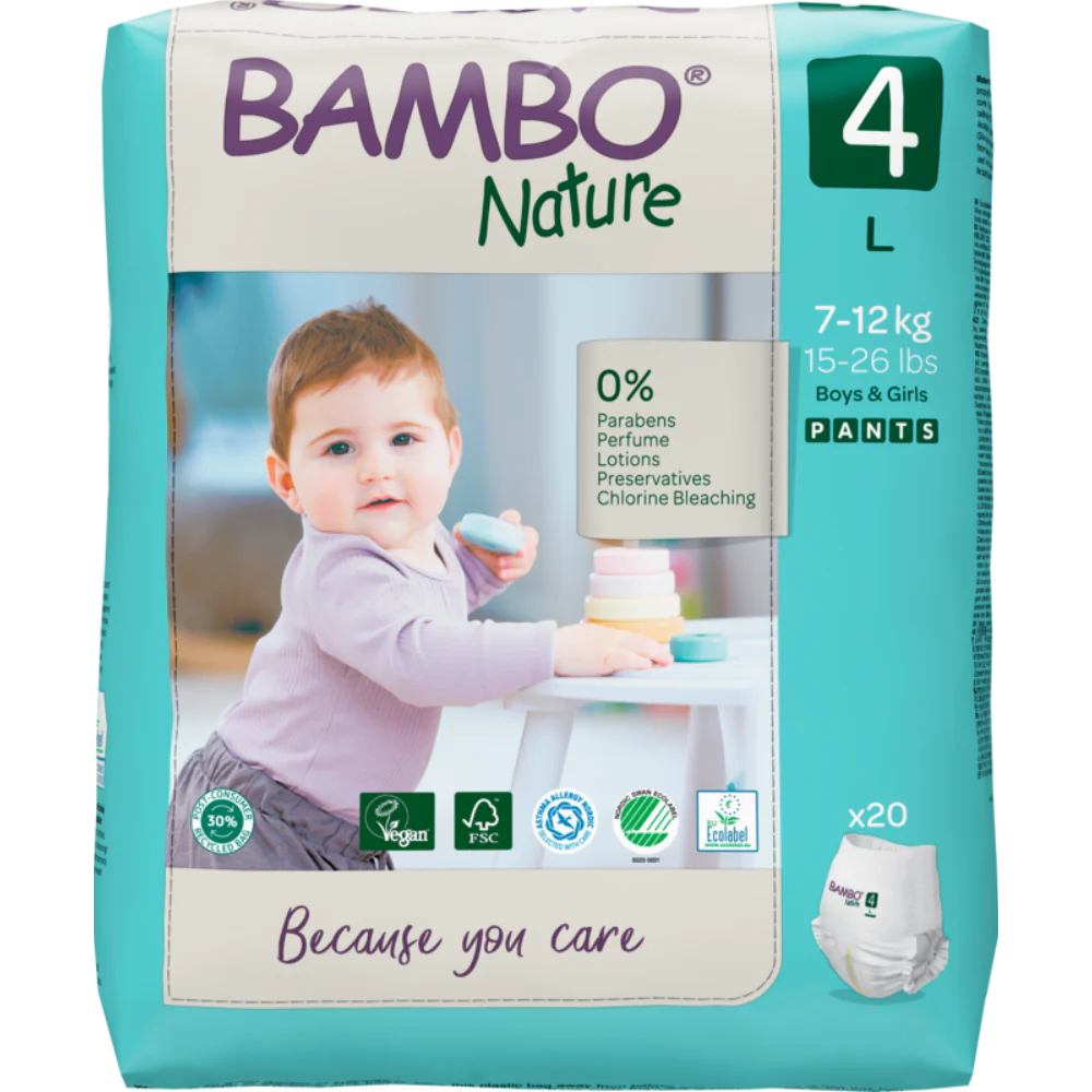 Bambo Nature Premium Baby Pants Diapers for Babies, Large Size (7-12 Kgs), Super Absorbent, Breathable, Extra Soft, Dermatologically Tested, Hypoallergenic Infant Nappies With Wetness Indicator