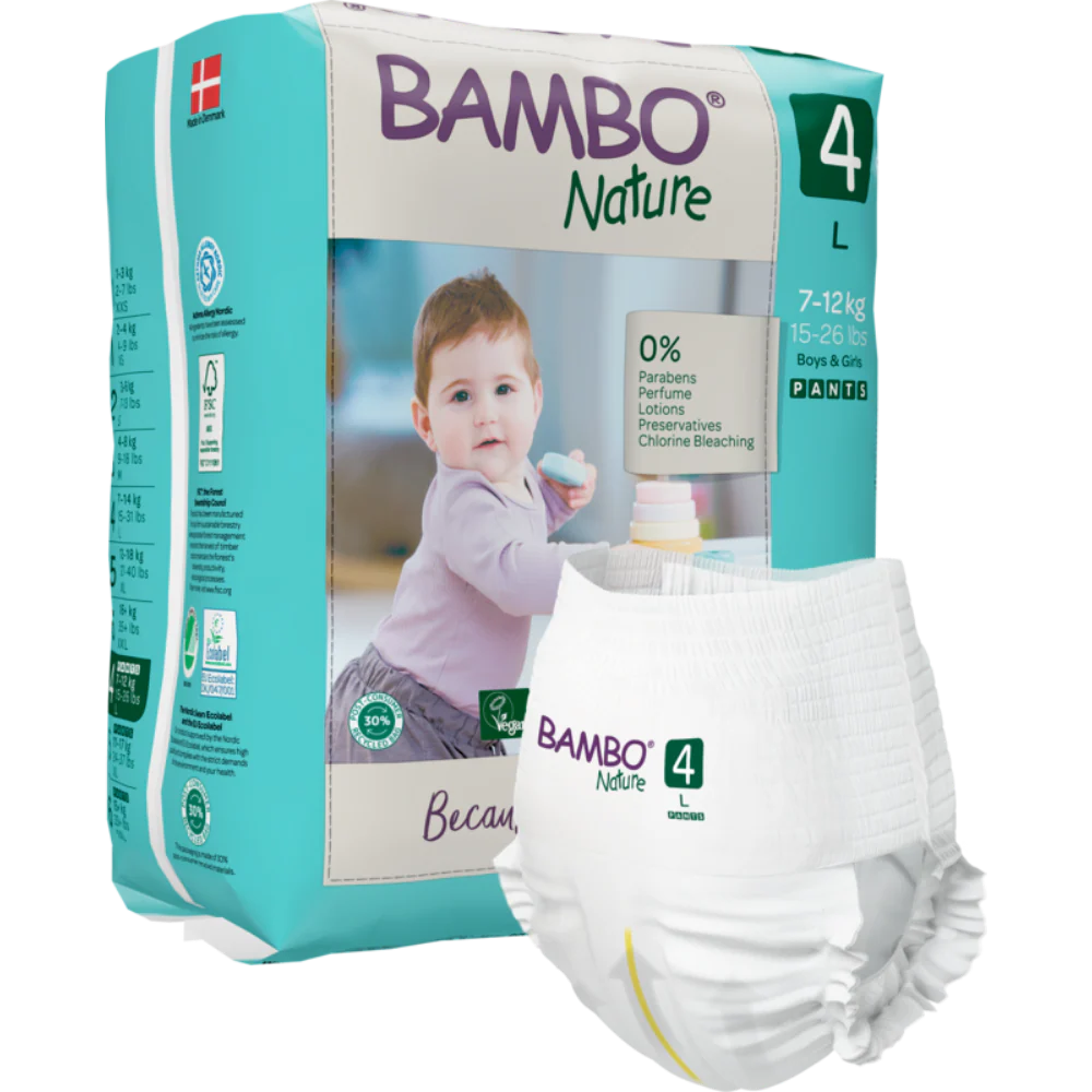 Bambo Nature Premium Baby Pants Diapers for Babies, Large Size (7-12 Kgs), Super Absorbent, Breathable, Extra Soft, Dermatologically Tested, Hypoallergenic Infant Nappies With Wetness Indicator