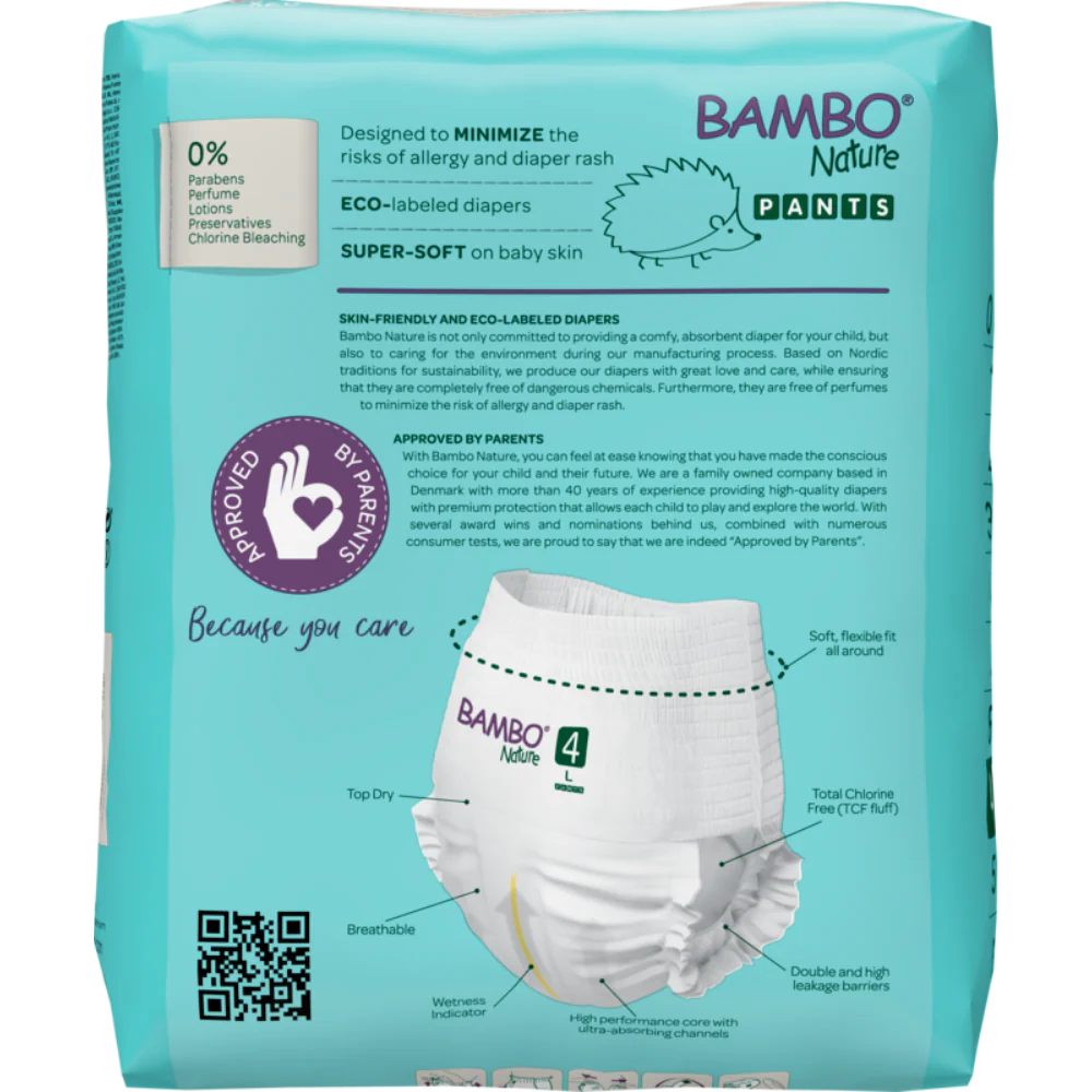 Bambo Nature Premium Baby Pants Diapers for Babies, Large Size (7-12 Kgs), Super Absorbent, Breathable, Extra Soft, Dermatologically Tested, Hypoallergenic Infant Nappies With Wetness Indicator