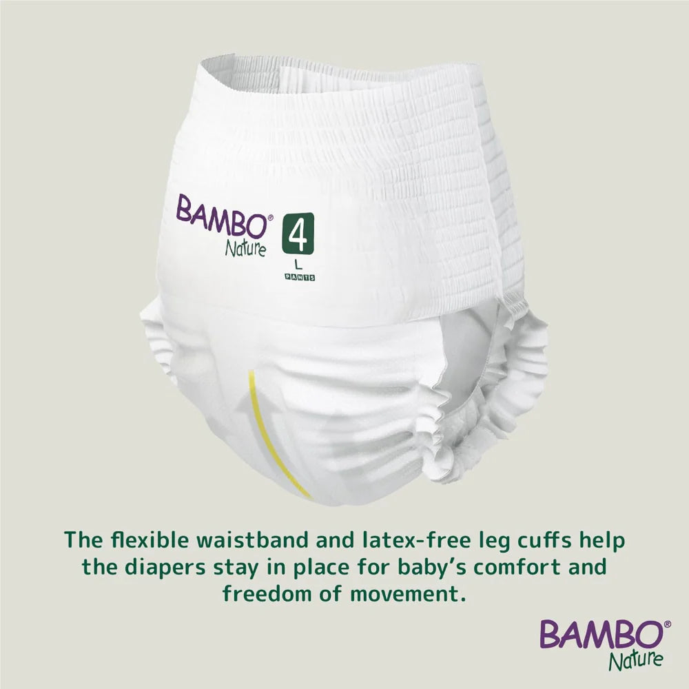 Bambo Nature Premium Baby Pants Diapers for Babies, Large Size (7-12 Kgs), Super Absorbent, Breathable, Extra Soft, Dermatologically Tested, Hypoallergenic Infant Nappies With Wetness Indicator