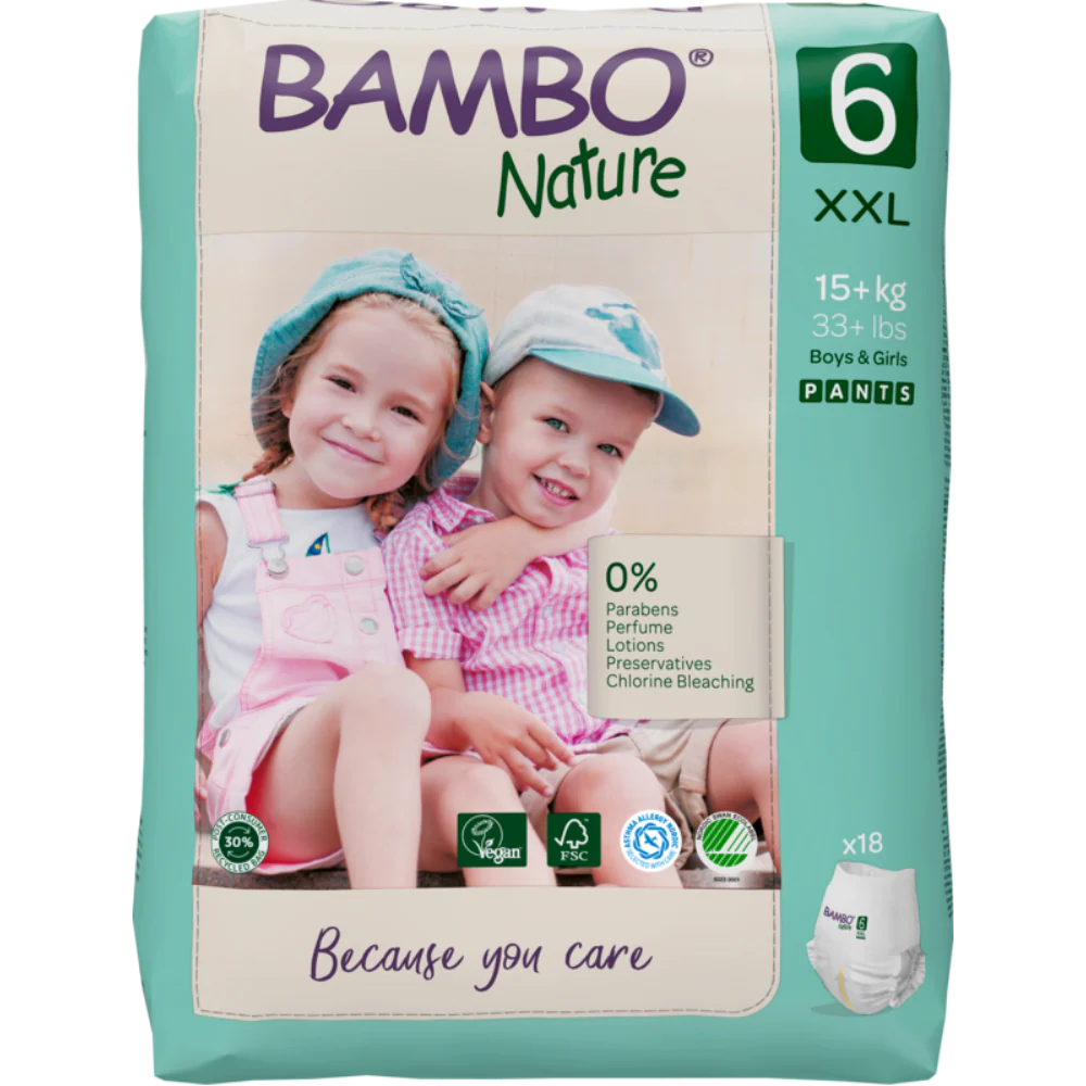Bambo Nature Premium Baby Pants Diapers for Babies, XXL Size (15+ Kgs), Super Absorbent, Breathable, Extra Soft, Dermatologically Tested, Hypoallergenic Infant Nappies With Wetness Indicator