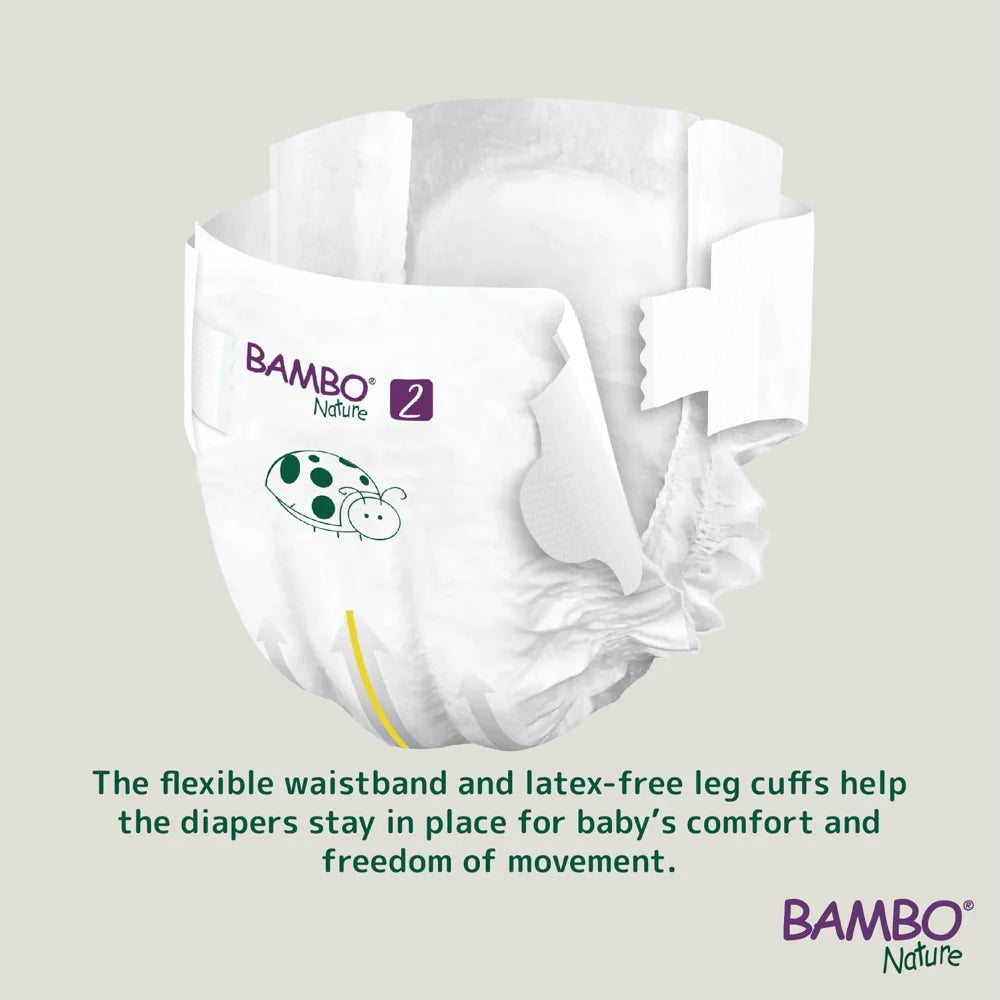 Bambo Nature Premium Baby Tape Diapers for New Born Baby, S Size (3-6 Kgs) - Super Absorbent, Breathable, Extra Soft, Dermatologically Tested, Hypoallergenic Nappies With A Wetness Indicator, 30 Count