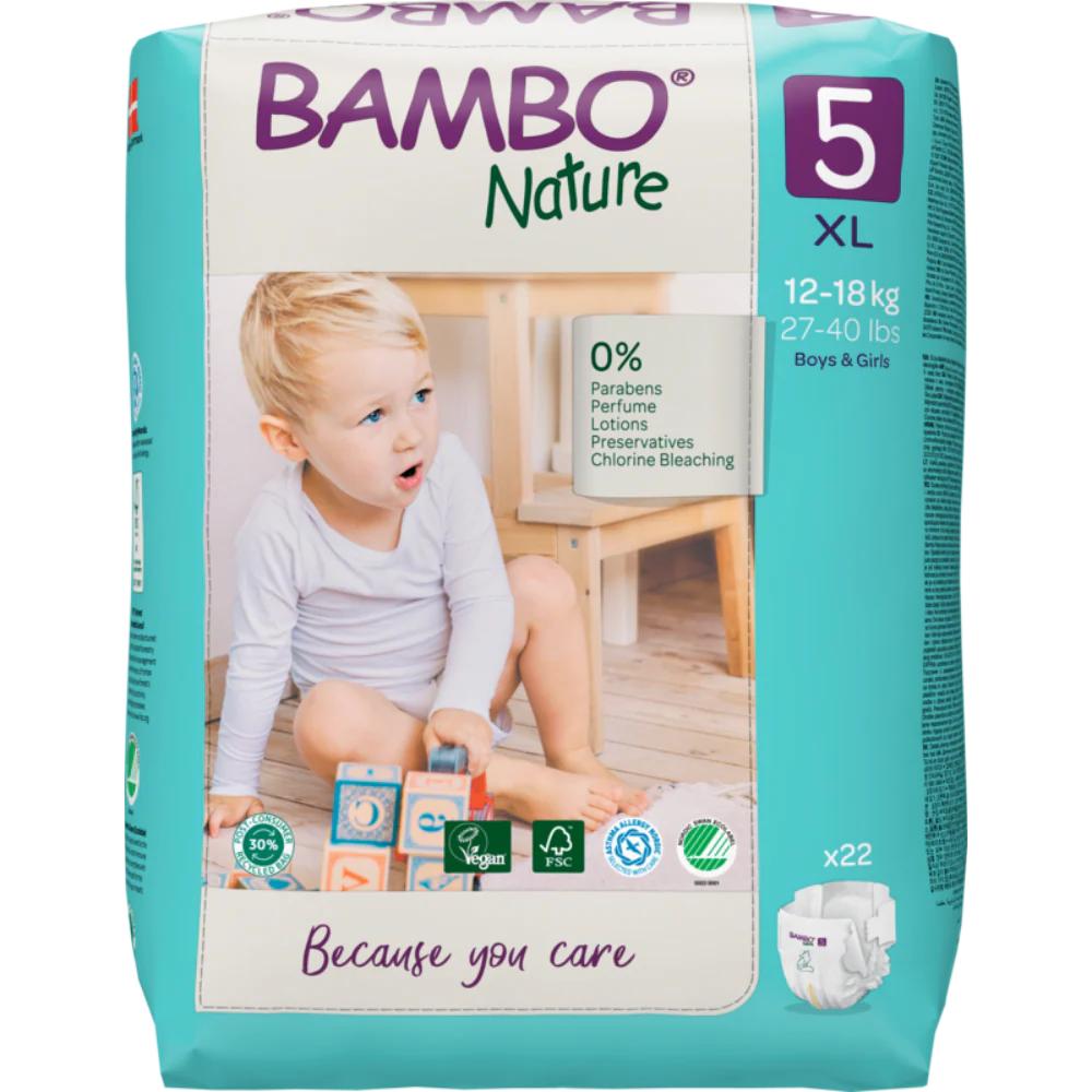Bambo Nature Premium Baby Tape Diapers for Babies, XL Size (12-18 Kgs), Super Absorbent, Breathable, Extra Soft, Dermatologically Tested, Hypoallergenic Infant Nappies With Wetness Indicator