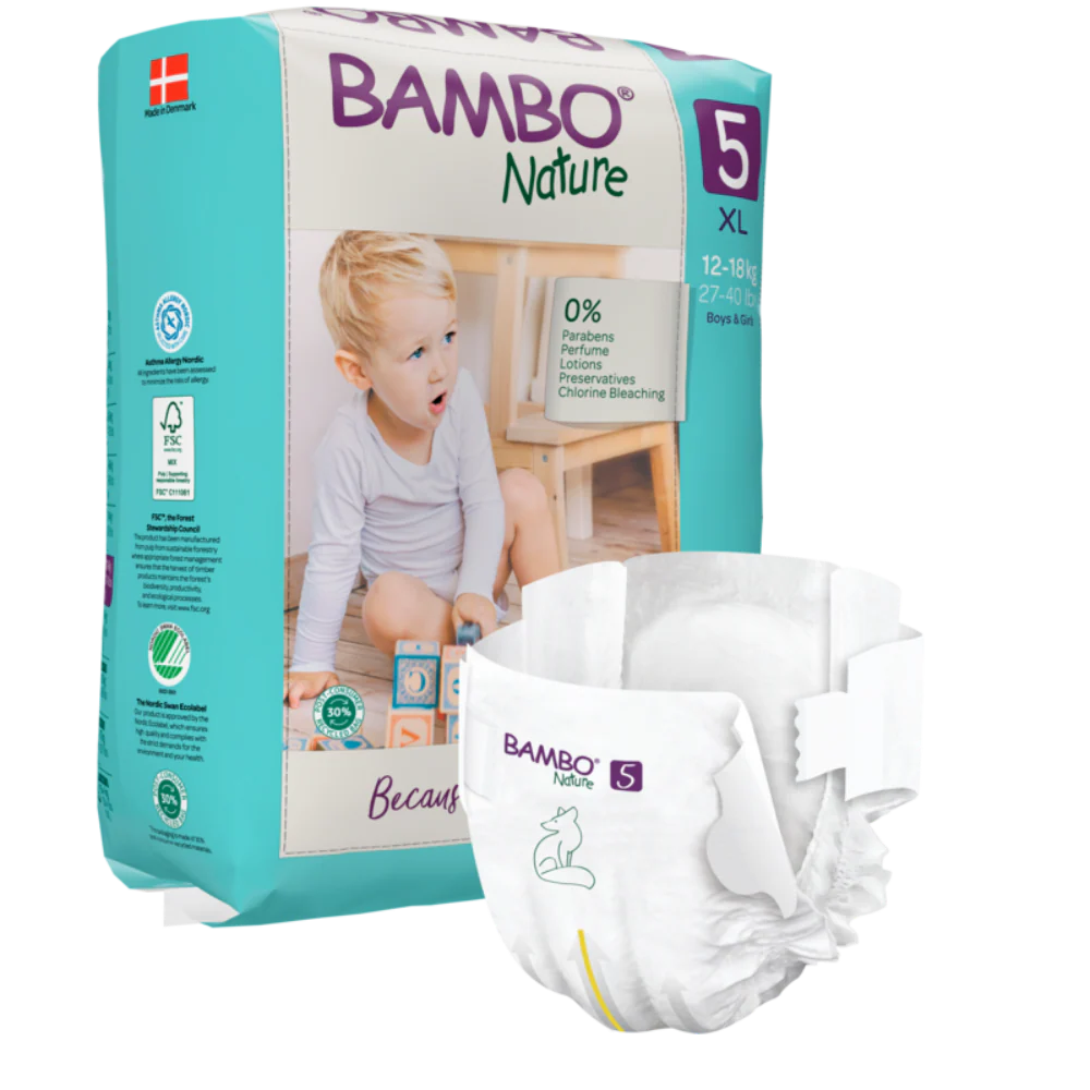 Bambo Nature Premium Baby Tape Diapers for Babies, XL Size (12-18 Kgs), Super Absorbent, Breathable, Extra Soft, Dermatologically Tested, Hypoallergenic Infant Nappies With Wetness Indicator