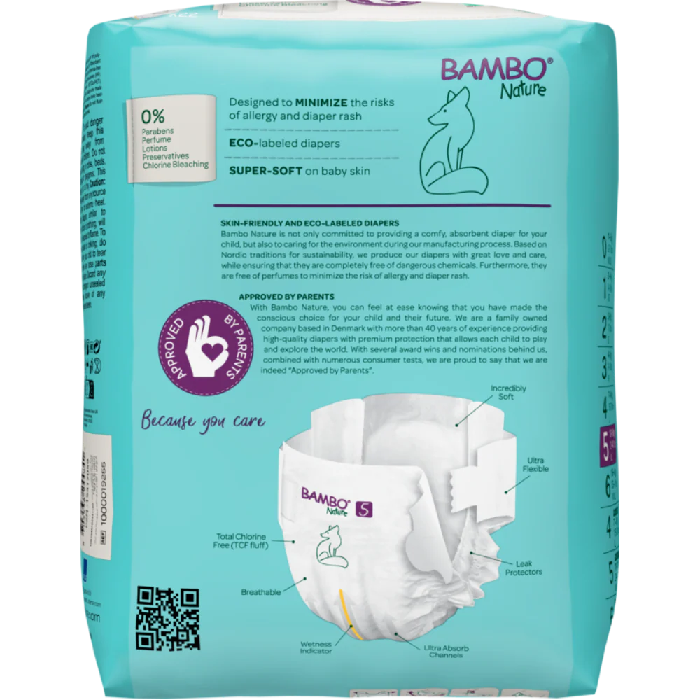 Bambo Nature Premium Baby Tape Diapers for Babies, XL Size (12-18 Kgs), Super Absorbent, Breathable, Extra Soft, Dermatologically Tested, Hypoallergenic Infant Nappies With Wetness Indicator