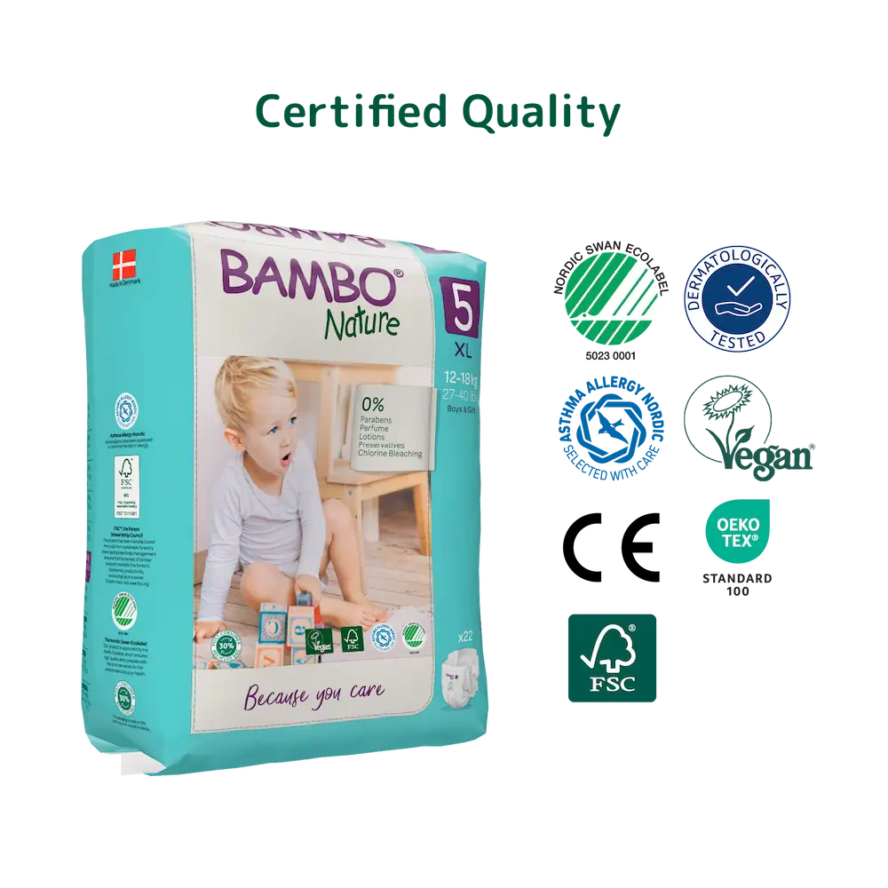 Bambo Nature Premium Baby Tape Diapers for Babies, XL Size (12-18 Kgs), Super Absorbent, Breathable, Extra Soft, Dermatologically Tested, Hypoallergenic Infant Nappies With Wetness Indicator