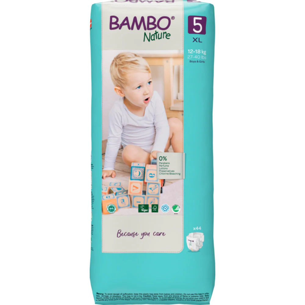 Bambo Nature Premium Baby Tape Diapers for Babies, XL Size (12-18 Kgs), Super Absorbent, Breathable, Extra Soft, Dermatologically Tested, Hypoallergenic Infant Nappies With Wetness Indicator 44counts