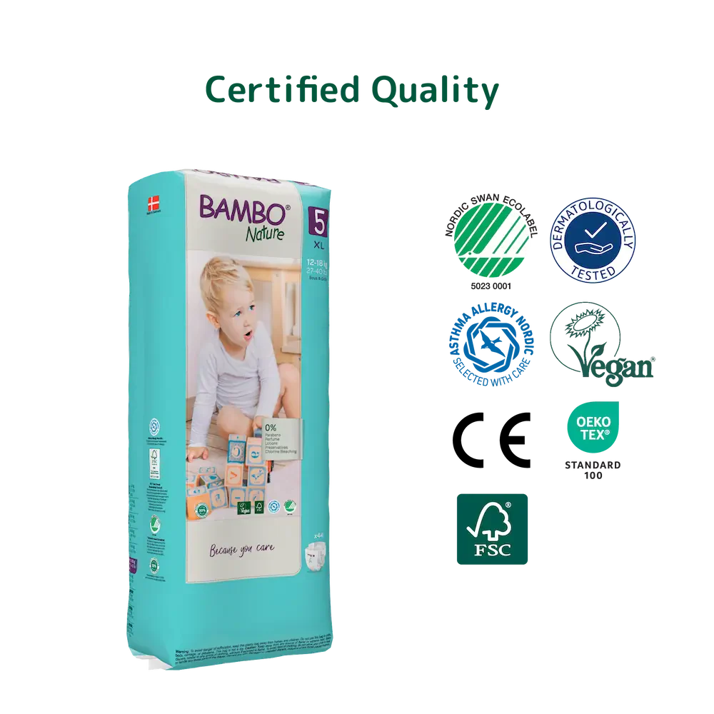 Bambo Nature Premium Baby Tape Diapers for Babies, XL Size (12-18 Kgs), Super Absorbent, Breathable, Extra Soft, Dermatologically Tested, Hypoallergenic Infant Nappies With Wetness Indicator 44counts