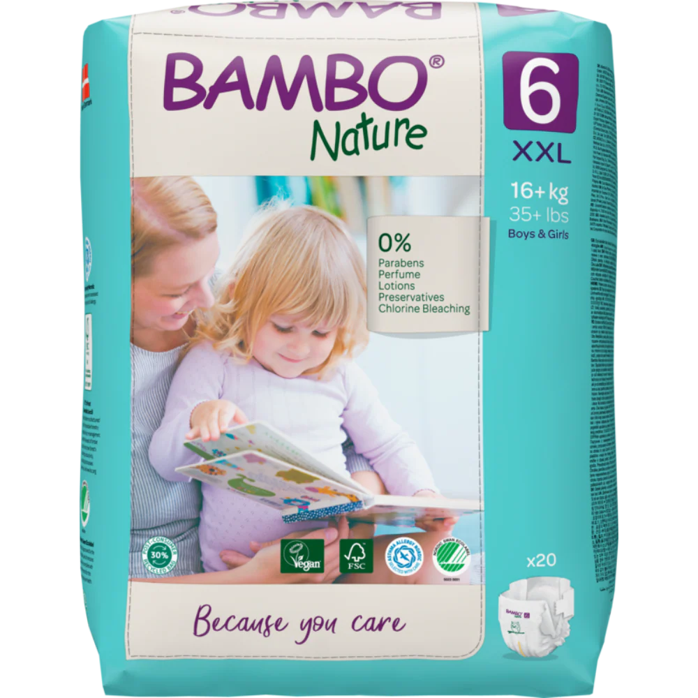Bambo Nature Premium Baby Tape Diapers for Babies, XXL Size (16+ Kgs), Super Absorbent, Breathable, Extra Soft, Dermatologically Tested, Hypoallergenic Infant Nappies With Wetness Indicator