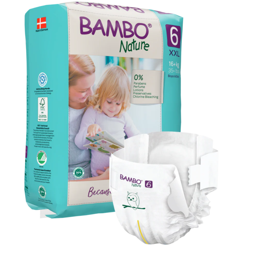 Bambo Nature Premium Baby Tape Diapers for Babies, XXL Size (16+ Kgs), Super Absorbent, Breathable, Extra Soft, Dermatologically Tested, Hypoallergenic Infant Nappies With Wetness Indicator