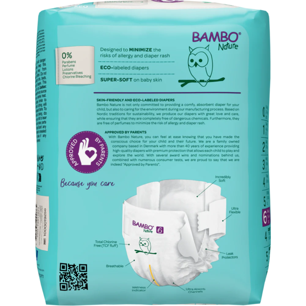 Bambo Nature Premium Baby Tape Diapers for Babies, XXL Size (16+ Kgs), Super Absorbent, Breathable, Extra Soft, Dermatologically Tested, Hypoallergenic Infant Nappies With Wetness Indicator
