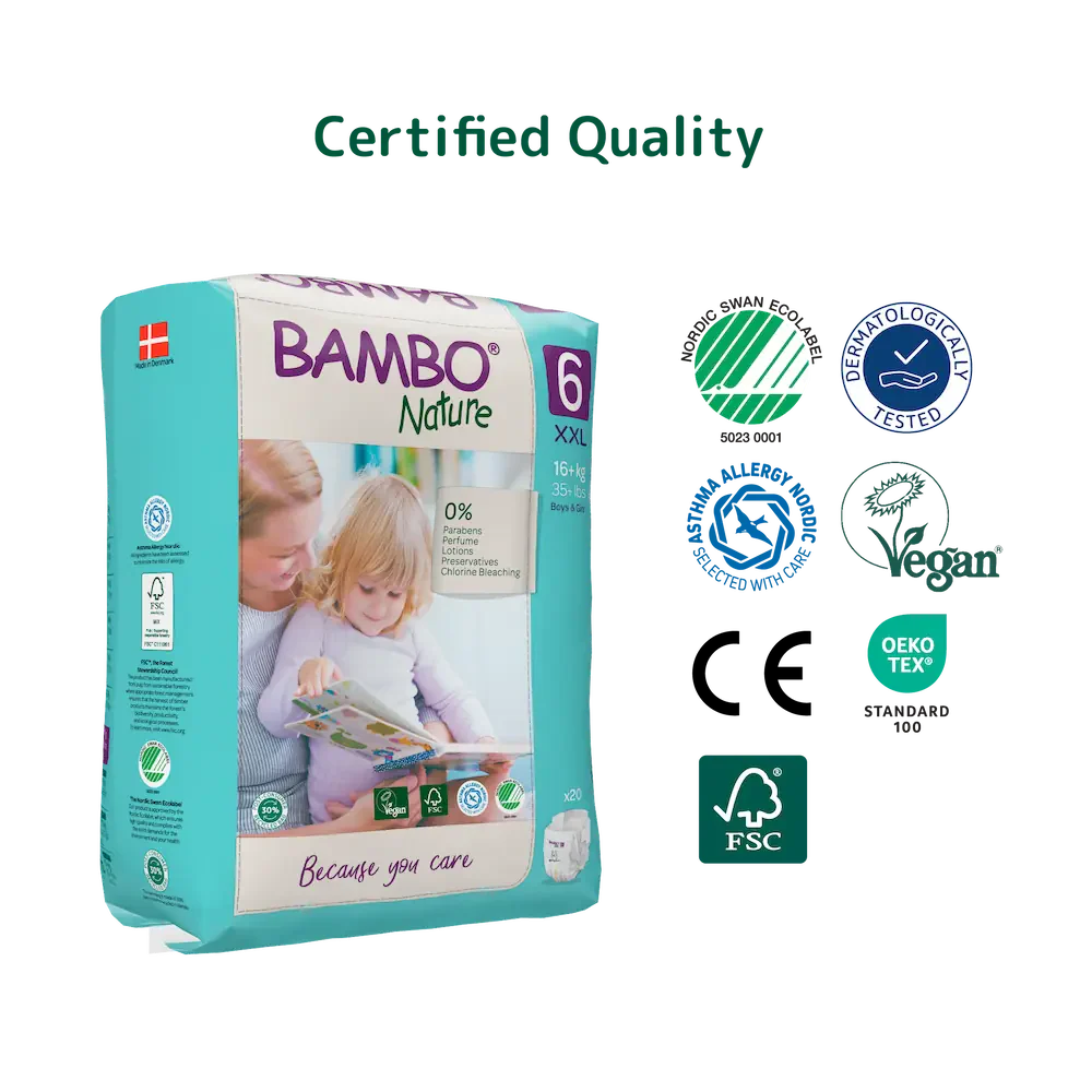 Bambo Nature Premium Baby Tape Diapers for Babies, XXL Size (16+ Kgs), Super Absorbent, Breathable, Extra Soft, Dermatologically Tested, Hypoallergenic Infant Nappies With Wetness Indicator