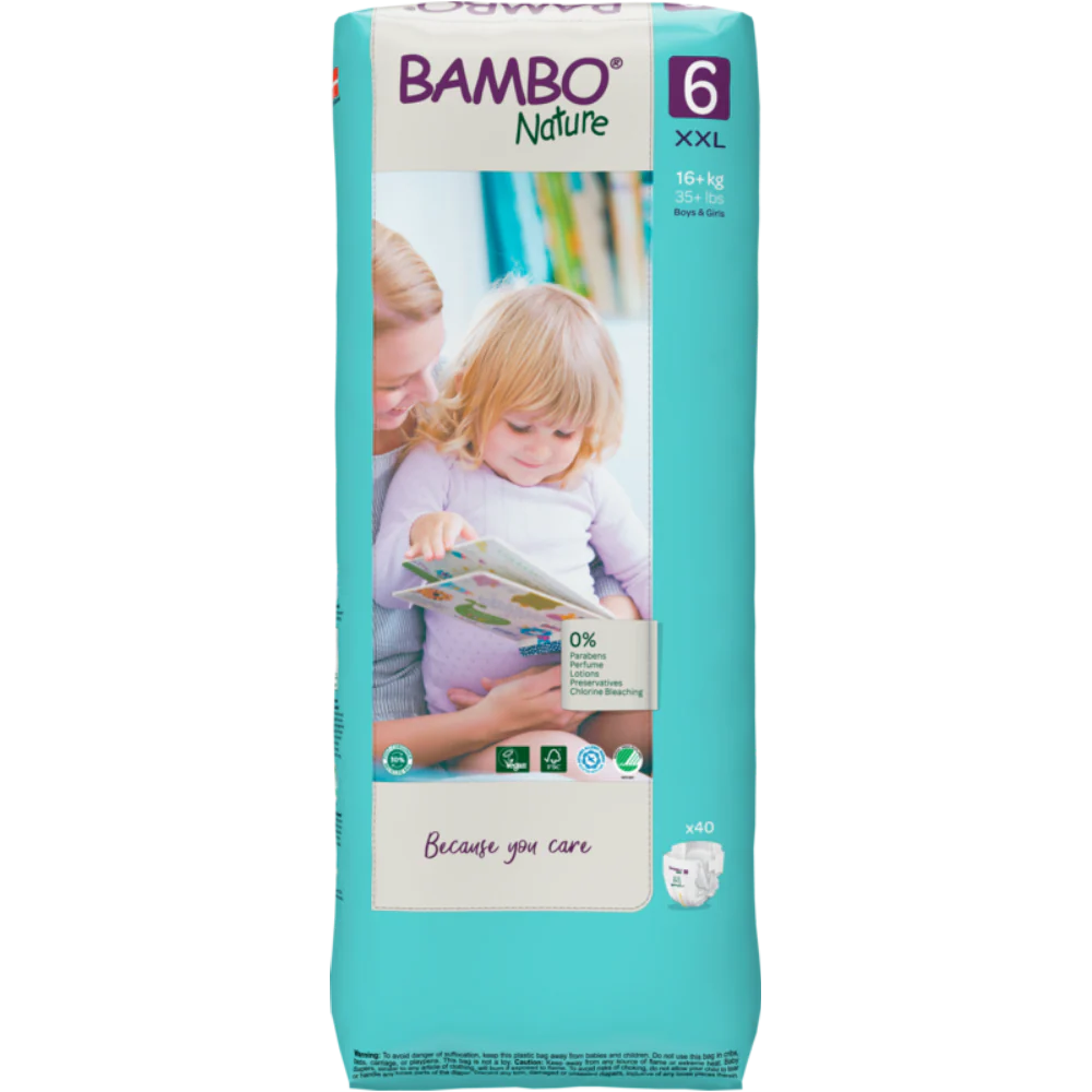Bambo Nature Premium Baby Tape Diapers for Babies, XXL Size (16+ Kgs), Super Absorbent, Breathable, Extra Soft, Dermatologically Tested, Hypoallergenic Infant Nappies With Wetness Indicator 40counts