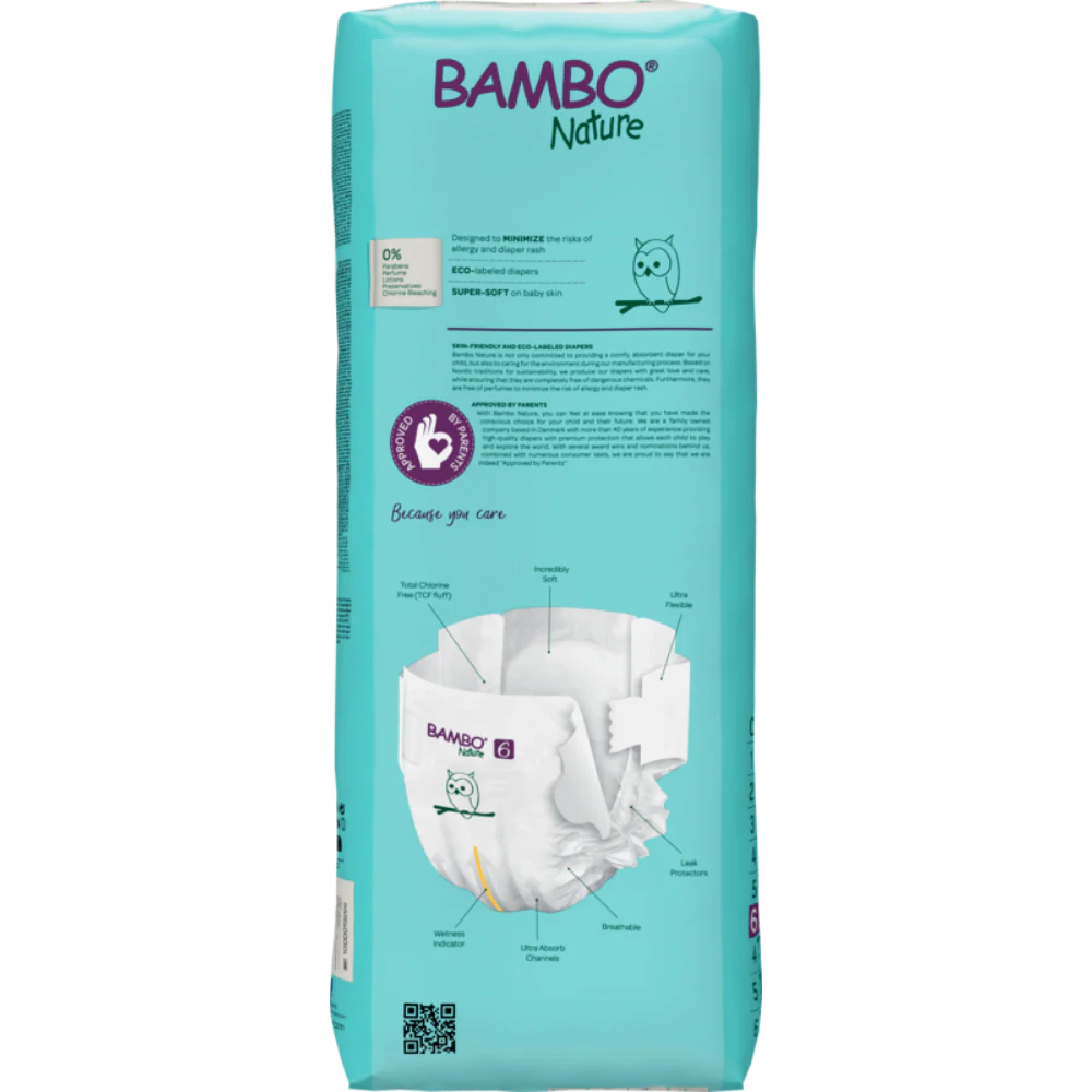 Bambo Nature Premium Baby Tape Diapers for Babies, XXL Size (16+ Kgs), Super Absorbent, Breathable, Extra Soft, Dermatologically Tested, Hypoallergenic Infant Nappies With Wetness Indicator 40counts