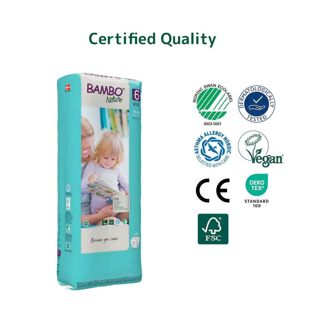 Bambo Nature Premium Baby Tape Diapers for Babies, XXL Size (16+ Kgs), Super Absorbent, Breathable, Extra Soft, Dermatologically Tested, Hypoallergenic Infant Nappies With Wetness Indicator 40counts