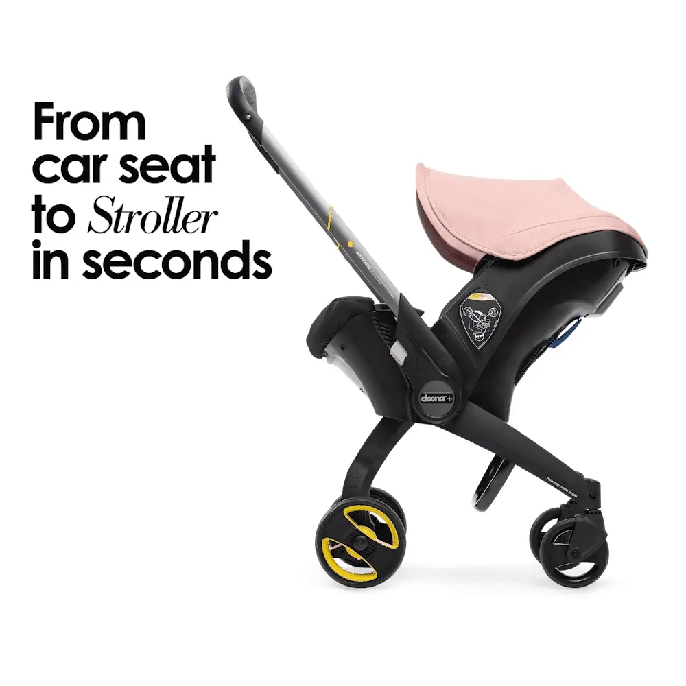Doona+ Baby Car Seat & Travel Stroller - Convertible Infant Car Seat, Carry Cot and Pram with 5 Point Safety Harness, Ergonomic Pushchair and Travel System (ISOFIX Base Sold Separately)- Blush Pink