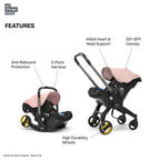Doona+ Baby Car Seat & Travel Stroller - Convertible Infant Car Seat, Carry Cot and Pram with 5 Point Safety Harness, Ergonomic Pushchair and Travel System (ISOFIX Base Sold Separately)- Blush Pink