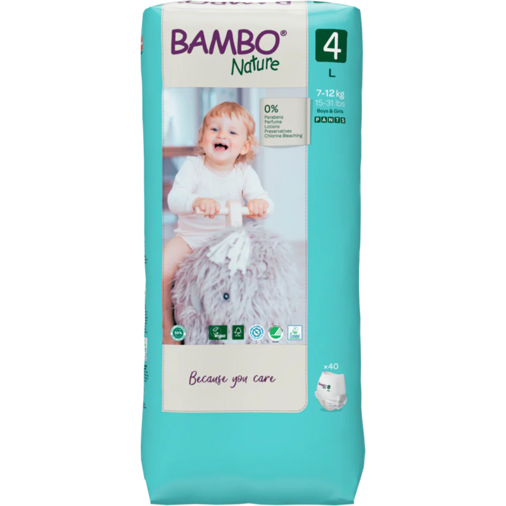 Bambo Nature Premium Baby Pants Diapers for Babies, Large Size (7-12 Kgs), Super Absorbent, Breathable, Extra Soft, Dermatologically Tested, Hypoallergenic Infant Nappies With Wetness Indicator 40counts