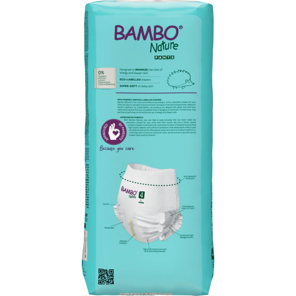 Bambo Nature Premium Baby Pants Diapers for Babies, Large Size (7-12 Kgs), Super Absorbent, Breathable, Extra Soft, Dermatologically Tested, Hypoallergenic Infant Nappies With Wetness Indicator 40counts