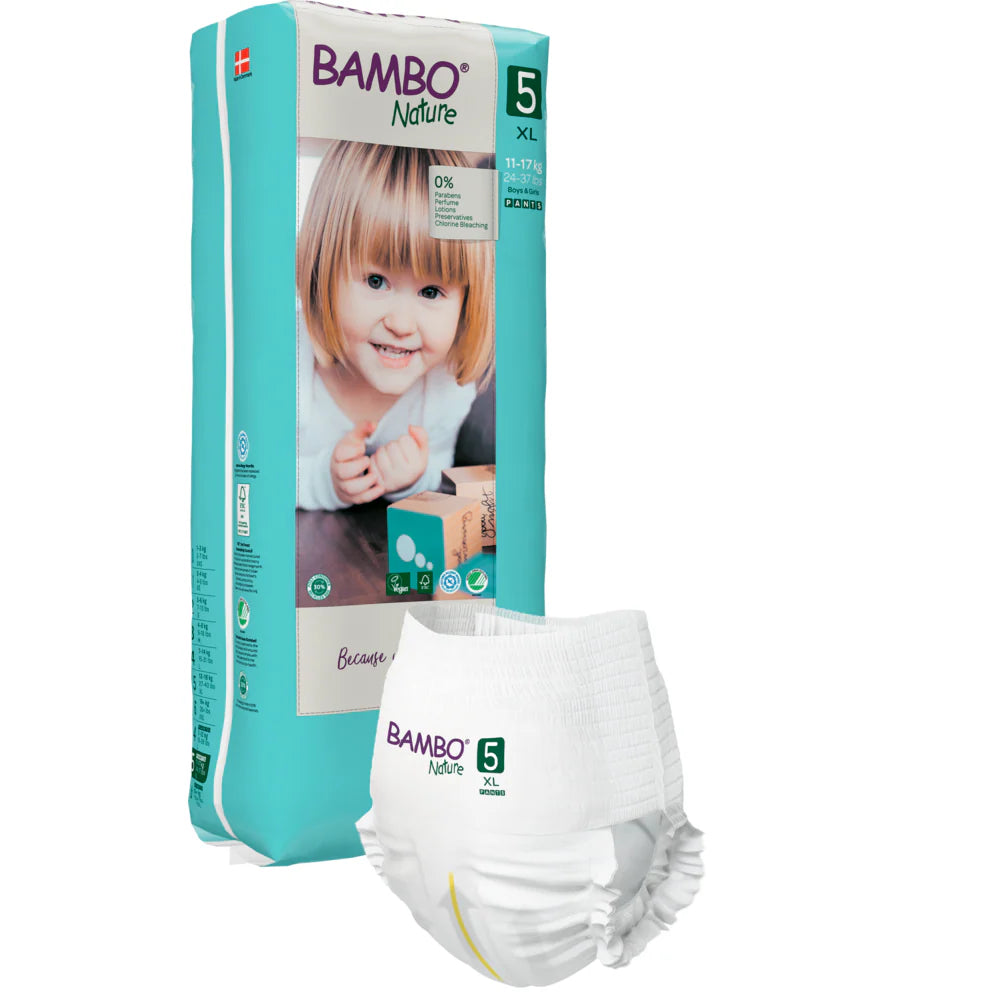 Bambo Nature Premium Baby Pants Diapers for Babies, XL Size (11-17 Kgs), Super Absorbent, Breathable, Extra Soft, Dermatologically Tested, Hypoallergenic Infant Nappies With Wetness Indicator 38counts