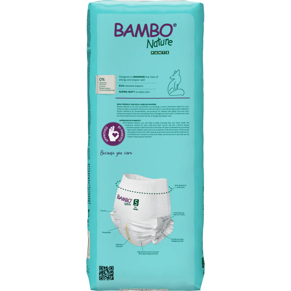 Bambo Nature Premium Baby Pants Diapers for Babies, XL Size (11-17 Kgs), Super Absorbent, Breathable, Extra Soft, Dermatologically Tested, Hypoallergenic Infant Nappies With Wetness Indicator 38counts