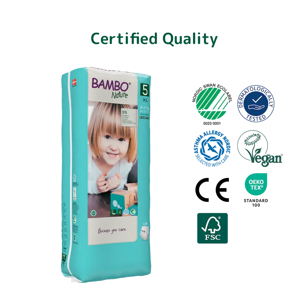 Bambo Nature Premium Baby Pants Diapers for Babies, XL Size (11-17 Kgs), Super Absorbent, Breathable, Extra Soft, Dermatologically Tested, Hypoallergenic Infant Nappies With Wetness Indicator 38counts